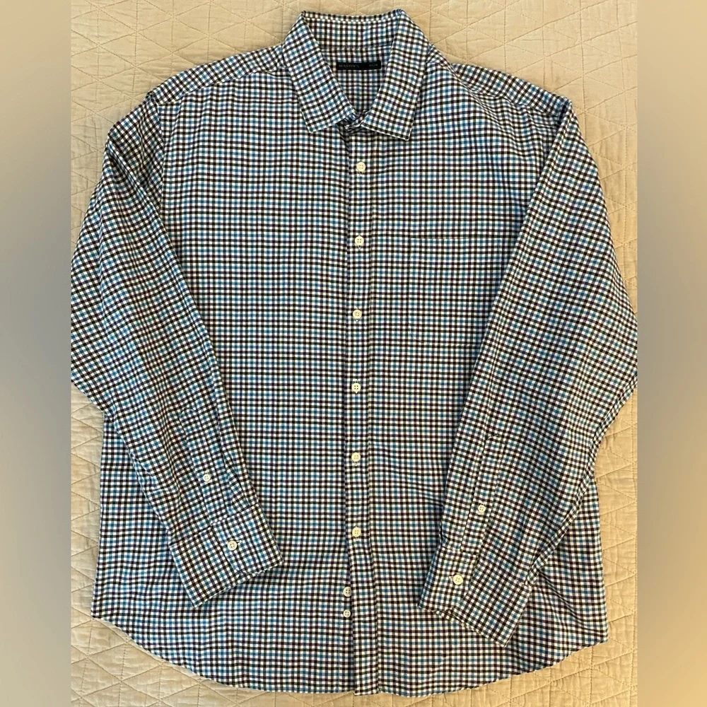 MASON’S Micro Brushed Cotton Mini Check‎ Spread Collar Shirt in Multi Size XXL